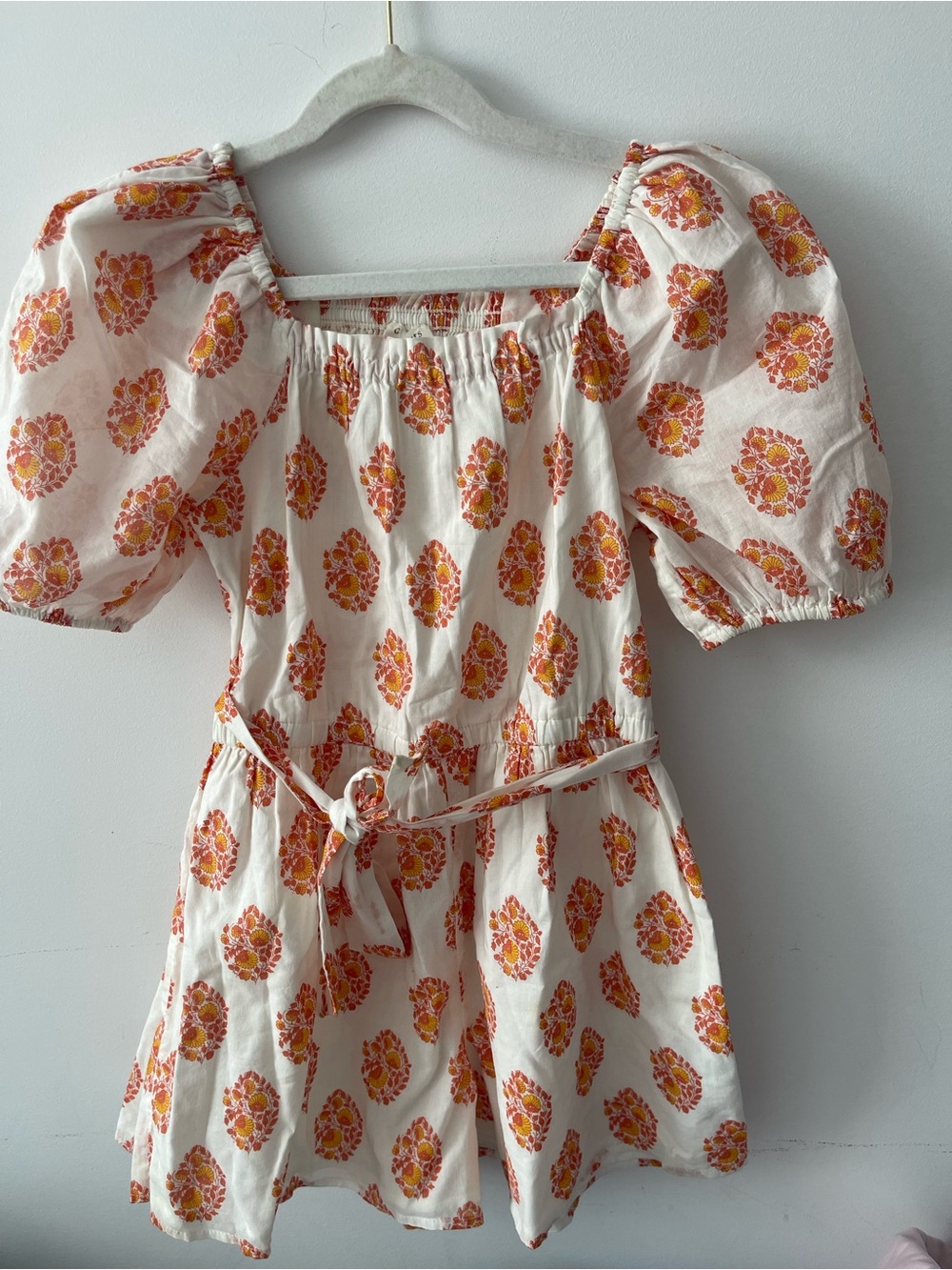 JCREW Kids White Floral Puff-Sleeve Romper with Tie Waist